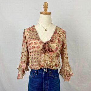 Y2K Floral Fairy Boho Bell Sleeve Top